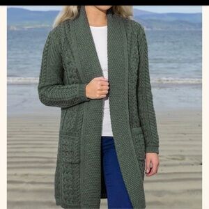 Women's Green Knit Cardigan Sweater Merino wool